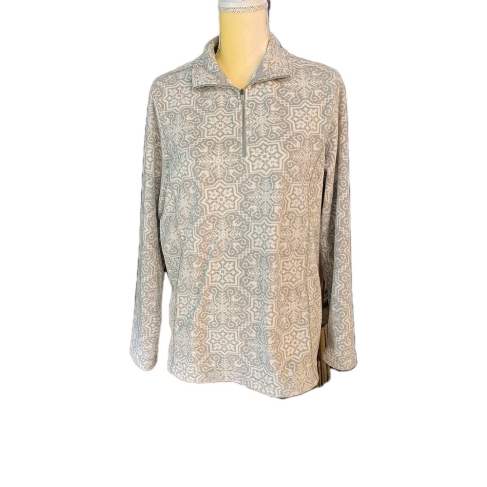 Lands' End Womens Size M 100% Poly Long Sleeve 1/4 Zip Pullover Long Sleeve Gray